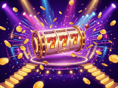 A high-end digital casino display featuring luxury slots and vibrant purple lighting